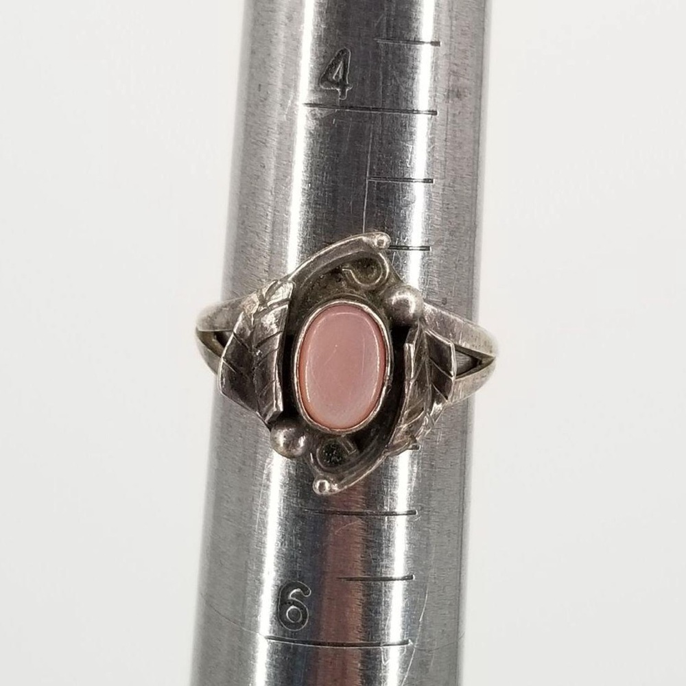 Vintage Navajo Sterling Silver Pink Mother of Pearl Shell Leaf Ring 5 / 2.7g - Picture 7 of 8